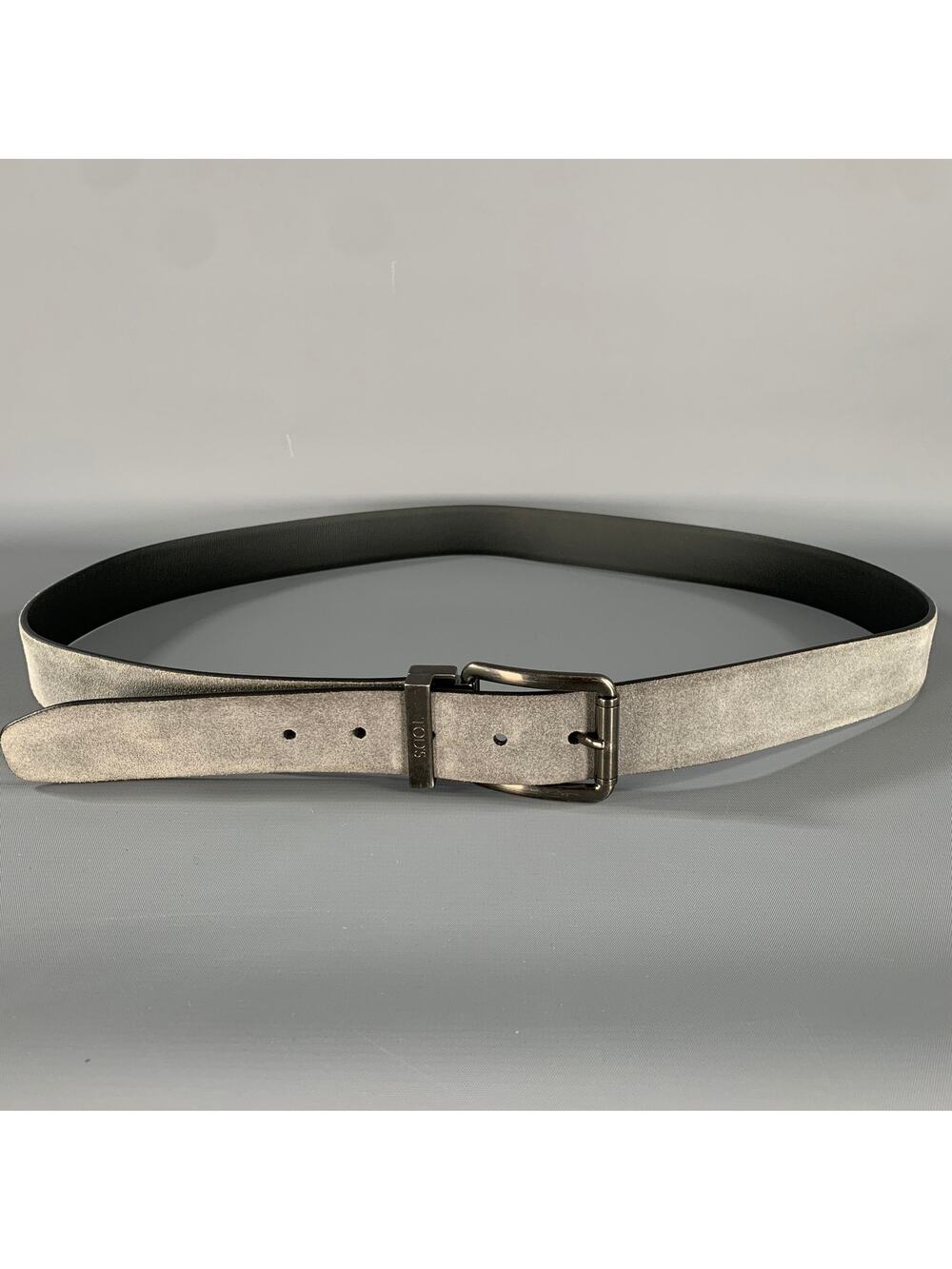 TOD'S Grey Black Suede Leather Belt